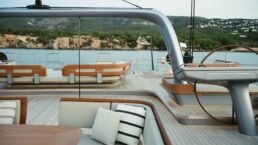 Sarissa Sailing Yacht Royal Huisman. Luxury yacht deck with sea view