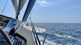 Sarissa Sailing Yacht Royal Huisman. Sailing yacht on open sea under clear sky.