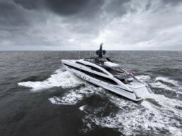 ALP Motor Yacht Heesen. Luxury yacht cruising through stormy seas