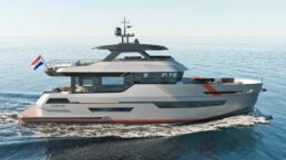 Lynx Adventure 24 meter motor yacht. Luxury yacht cruising in clear ocean water