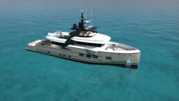 Luxurious yacht rendering of 30m Explorer URSUS on clear blue sea