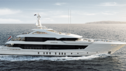 Luxury yacht cruising on serene ocean waters. Motor Yacht AGNETHA Heesen Yachts