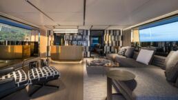 Modern yacht interior with stylish lounge area. Motor Yacht BEL1