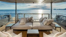 Luxurious yacht lounge with ocean view. Navetta 38 Motor Yacht