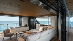 Luxury yacht salon with ocean view. Navetta 38 Motor Yacht