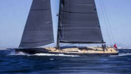 Sailing yacht with black sails on the ocean Sailing Yacht GELLICEAUX Southern Wind