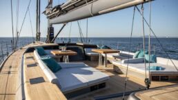 Luxury yacht deck on the ocean water.