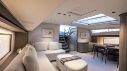 Modern living and dining . Sailing Yacht GELLICEAUX Southern Windarea with skylight.