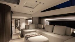 Luxurious modern yacht interior with comfortable seating. Sailing Yacht GELLICEAUX Southern Wind