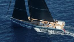 WallyWind110 Luxurious sailboat cruising on the ocean.