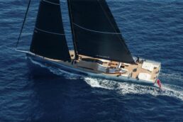 WallyWind110 Luxurious sailboat cruising on the ocean.