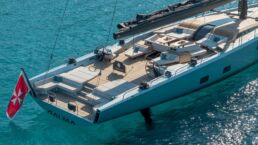 WallyWind110 Luxury yacht sailing in clear blue water.