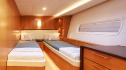 Luxury yacht twin bedroom interior. YYachts Y9 Sailing Yacht