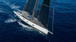 Sailboat cruising on the ocean. . YYachts Y9 Sailing Yacht