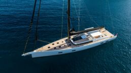 Luxury yacht on open ocean water. YYachts Y9 Sailing Yacht