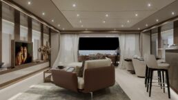 Modern living room with ocean view. Heesen Yacht AGNETHA