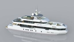 40m Explorer Yacht Abdulbaki Senol. Modern luxury yacht on the water.