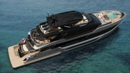 40m yacht EVO van der valk. Luxury yacht on blue ocean water