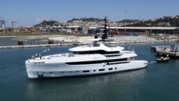 Frette Luxury yacht docked at a port.