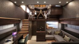 Holterman X-65 20m Motor Yacht Interior. Luxurious yacht suite with modern decor.