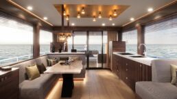 Holterman X-65 20m Motor Yacht Interior. Luxury yacht interior overlooking ocean