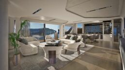 ISA Viper Motor Yacht.Modern living room with sea view