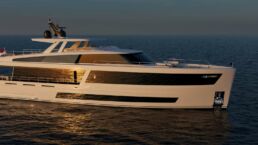 Jangada 35m Yacht Van der Valk. Luxury yacht sailing at sunset