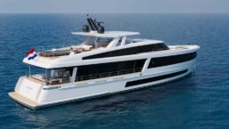 Jangada 35m Yacht Van der Valk. Large luxury yacht on the open sea