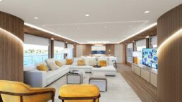 Nuvolari Lenard S1 Superyacht. Luxurious yacht interior with modern seating.