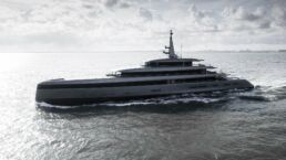 Obsidian Yacht Feadship. Luxury yacht cruising on the ocean.