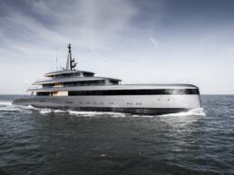 Obsidian Yacht Feadship. Luxury yacht sailing on the ocean