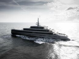 Obsidian Yacht Feadship. Luxury yacht sailing on the ocean