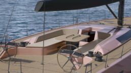 Luxury sailboat deck with seating and table