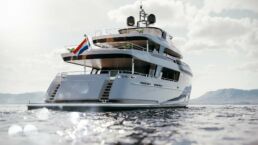 Van der Valk 35m Motor Yacht SAMBA. Luxury yacht on calm waters.