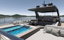 X-95 Motor Yacht Holterman. Luxurious yacht deck with pool and seating area.