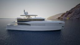 45m Yacht FU Fancy by Dada. Luxury yacht sailing at sunset