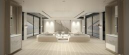 45m Yacht FU Interior Main Salon. Modern living room with elegant design