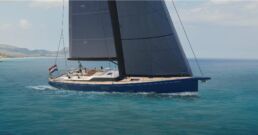 Contest 63CS Sailing Yacht. Sailboat navigating clear blue waters