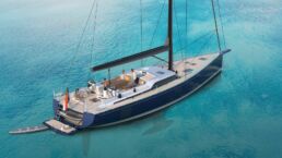 Contest 63CS Sailing Yacht. Luxury yacht on clear blue water