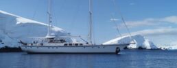 Sailing Yacht Jagare Abeking Rasmussen. Sailboat in icy Antarctic waters