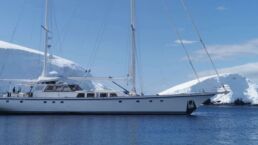 Sailing Yacht Jagare Abeking Rasmussen. Sailboat in icy Antarctic waters