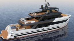 Bering 105 Motor Yacht. Luxury yacht cruising on open water