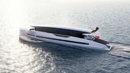 GX Superyachts 42 Coupe. Luxury yacht sailing on open sea