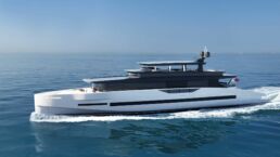 GX Superyachts 42 Raised Pilot House. Modern yacht sailing on open water